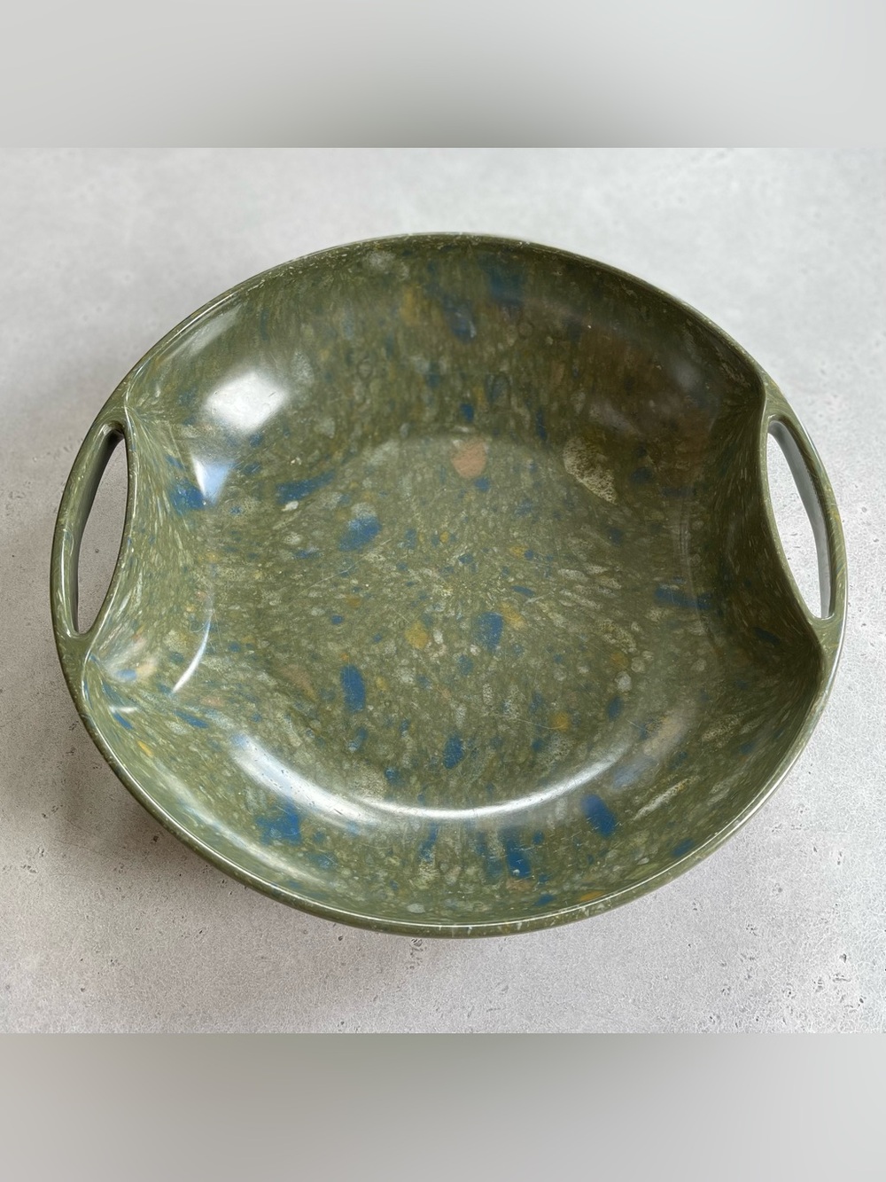 Vintage Aztec Ware Mel-Mac Confetti  12" Salad Serving Bowl Handles Melamine